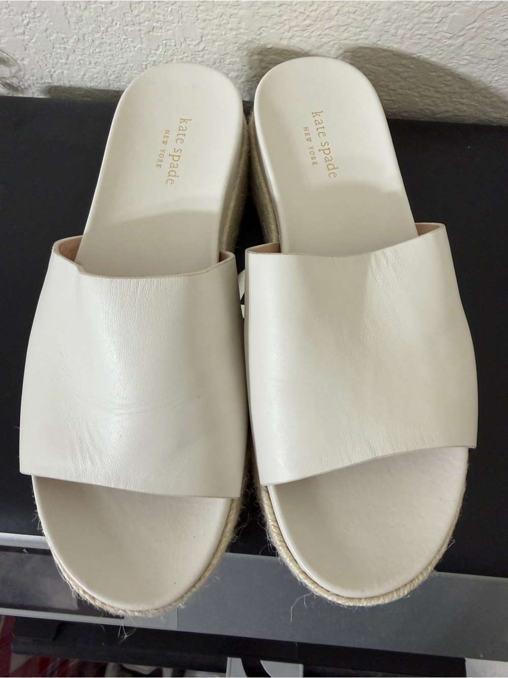 Kate Spade Zia espadrilles platform slide sandals cream leather size 9.5